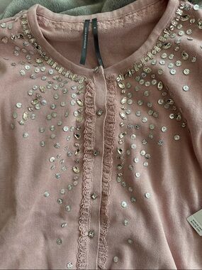 Embellished Pink Women's Cardigan Sweater
